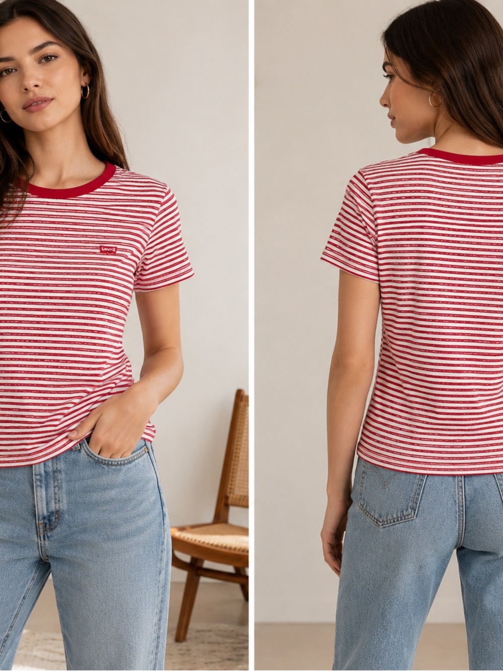Levi's Red and White Stripe Short Sleeve Crew Tee